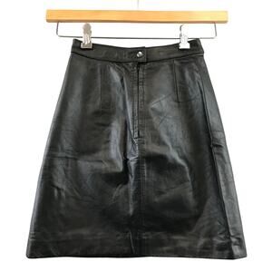 Vintage 80s Bermans Leather Skirt Womens‎ 2 Black A Line